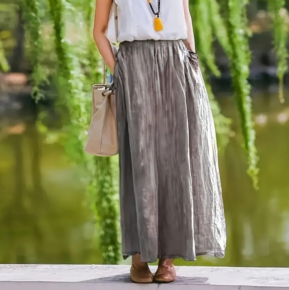 Gray Lined Maxi Skirt w/ Pockets - NWT! (Multiple Sizes Available) - Picture 4 of 6